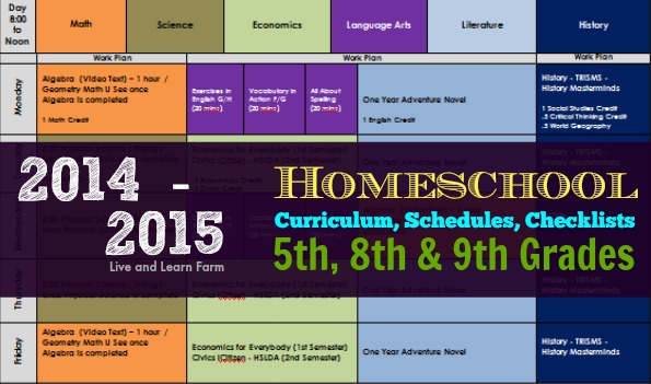 2014-2015 homeschool curriculum, schedules, checklists